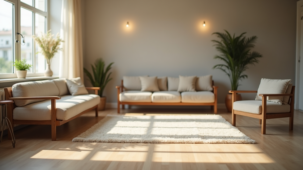 Eye-level view of a serene therapy room with comfortable seating