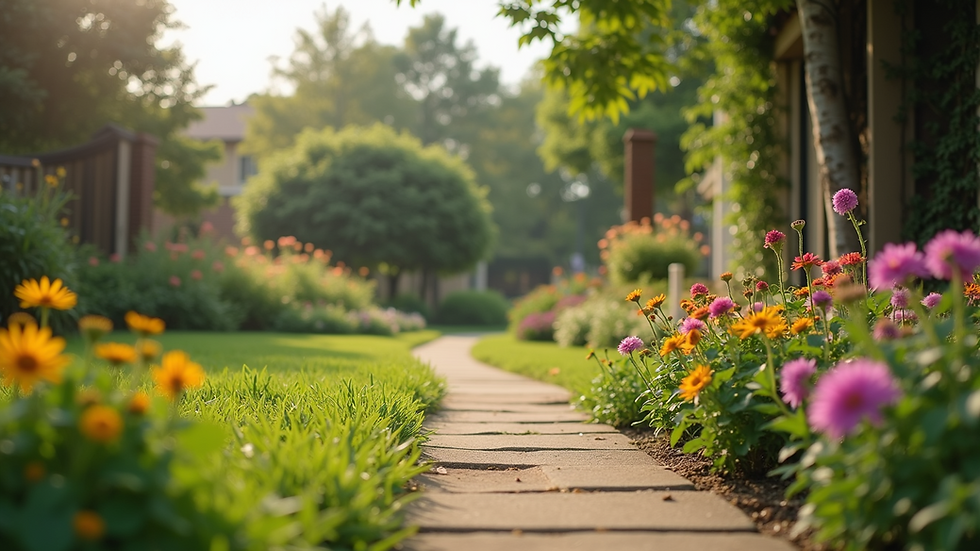 Eye-level view of a peaceful community garden space