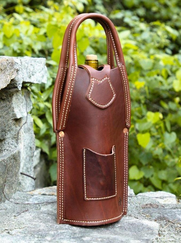 Single Bottle Tote by Kingfisher Leatherworks -No Emblem | Vintage