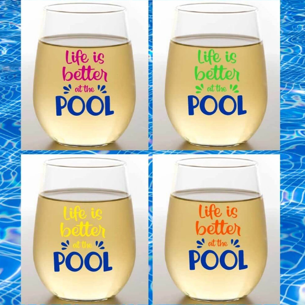 Pool Sayings Unbreakable Wine Glasses
