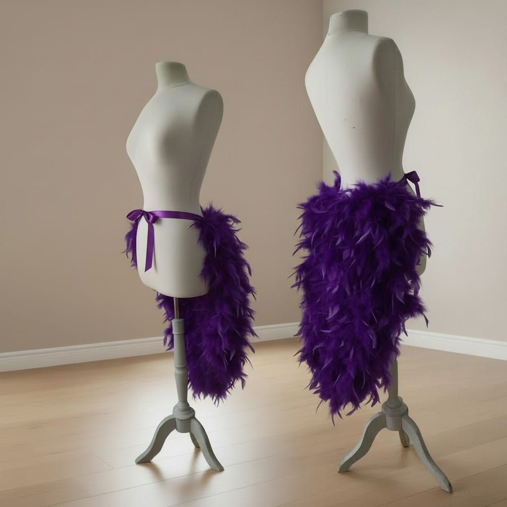 Purple Feather Bustle Skirt Long Tie-On Feather Train Burlesque Gothic Fest