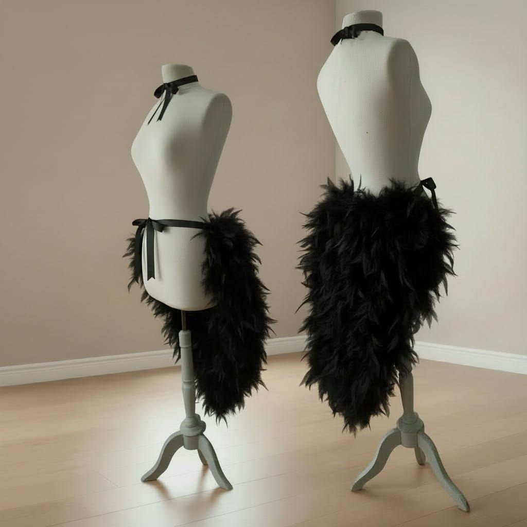 Long Burlesque Alternative black feather bustle skirt tie waist detail