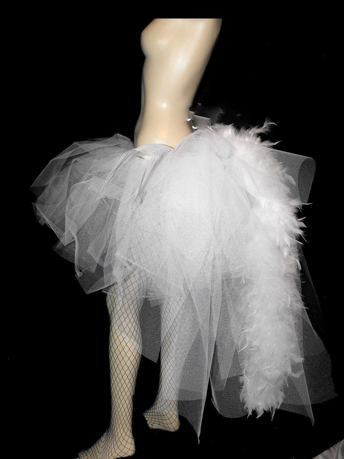 Ladies Black Tutu Dancer Long Layer Bustle Feathers Carnival Festivals P