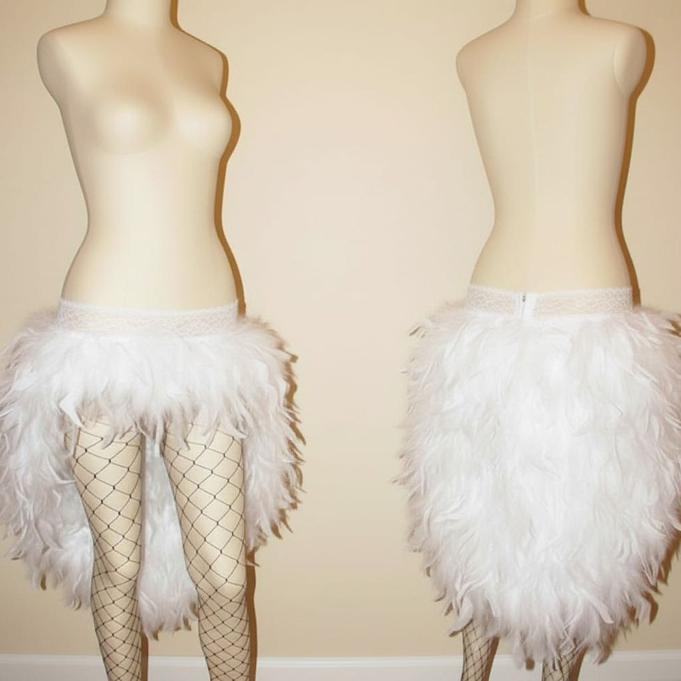 White Burlesque  Feather waterfall skirt with attached bustle