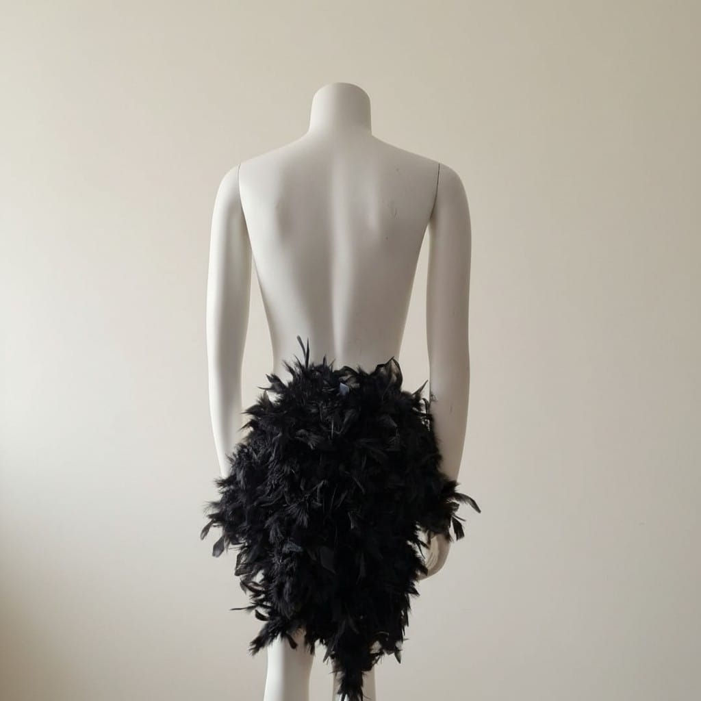 Showgirl Burlesque Feather Tie on waterfall Bustle