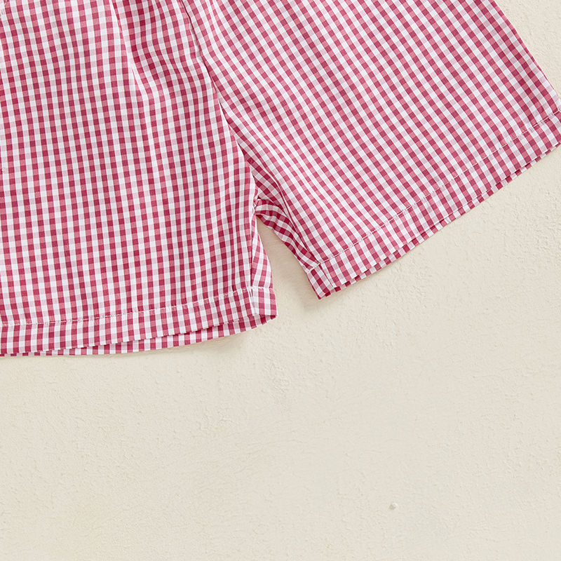 Adorable Baby Birthday Outfit Baseball Embroidery Tee and Plaid Shorts Set