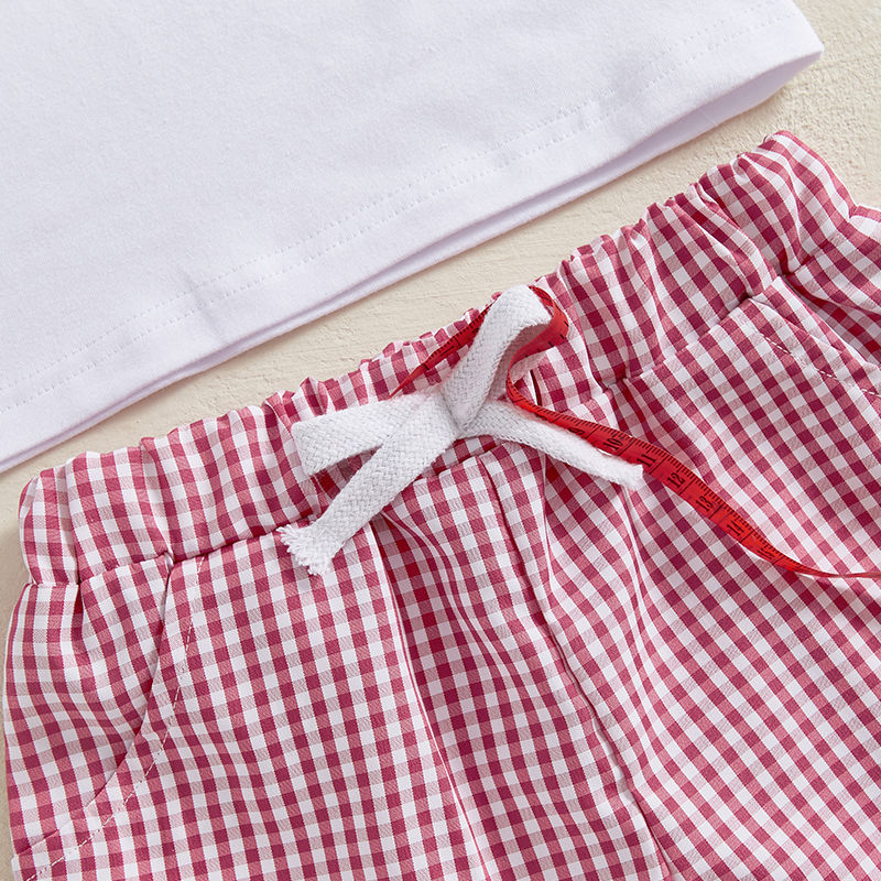 Adorable Baby Birthday Outfit Baseball Embroidery Tee and Plaid Shorts Set