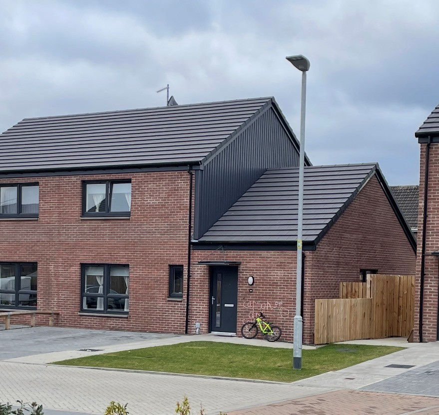 New-build home in Prestwick with Marley Modern interlocking tile roof and integrated in-roof solar panels installed by McLean West.