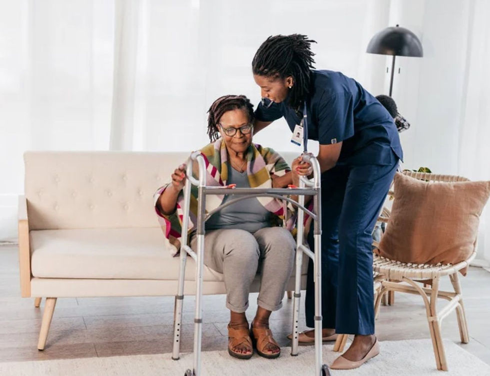 Eye-level view of a nurse using a tablet to access patient data