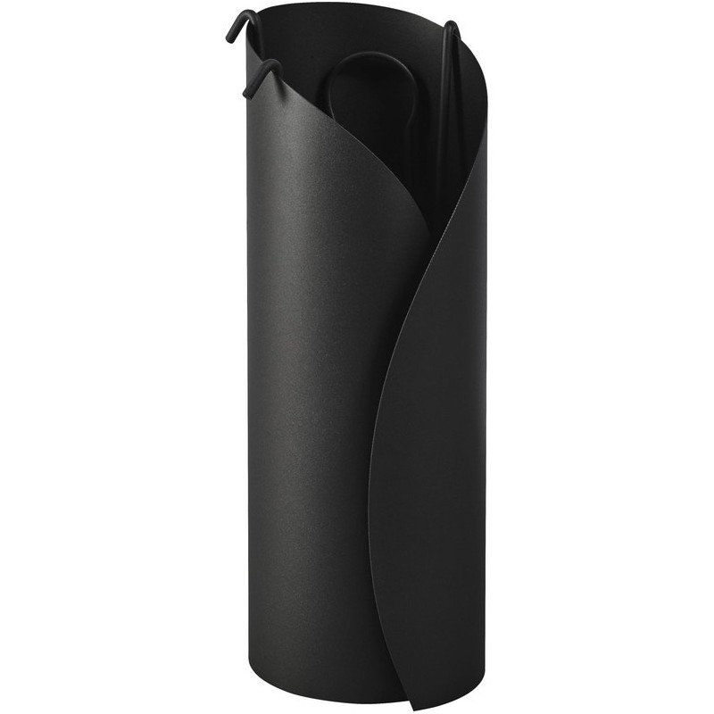 Black cylindrical object with curved side, perfect for storing objects, neutral background