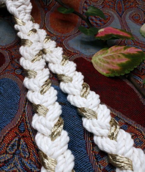 Thumbnail: Golden Hearts Handfasting Cord - Ivory and Metallic Gold Wedding Rope