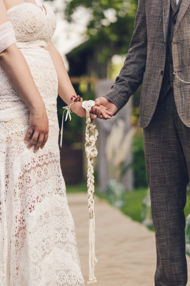 Thumbnail: Golden Hearts Handfasting Cord - Ivory and Metallic Gold Wedding Rope