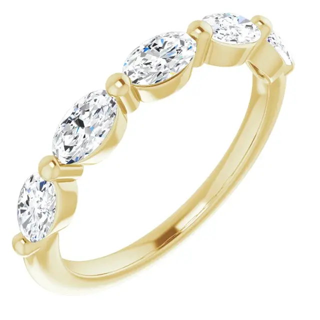 14K Yellow Gold 6x4 mm Oval Natural Diamond Round Anniversary Band
