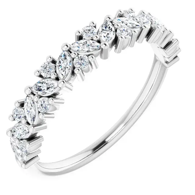 14K White Gold 1/2 CTW Natural Diamond Tilted Marquise Anniversary Band Bottom View