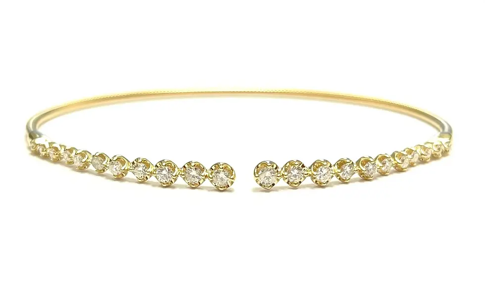 Thumbnail: 14k Yellow Gold Graduated Diamond Open Cuff flexible Bangle