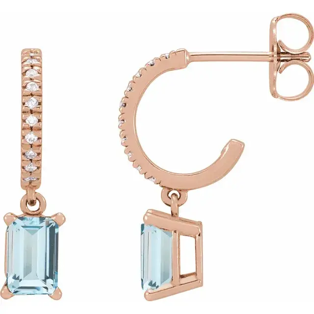 14K Rose Gold Sky Blue Topaz & .08 CTW Natural Diamond French-Set Hoop Earrings
