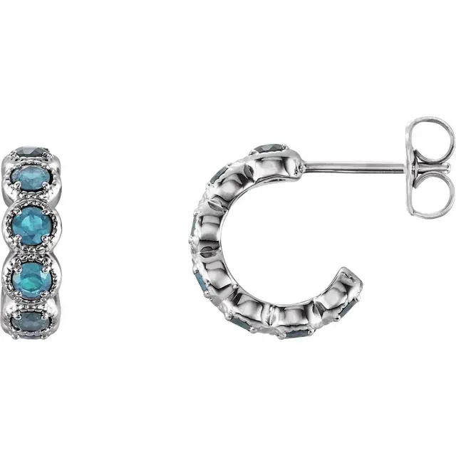 Thumbnail: 14K White Gold Blue Zircon Huggie Earrings