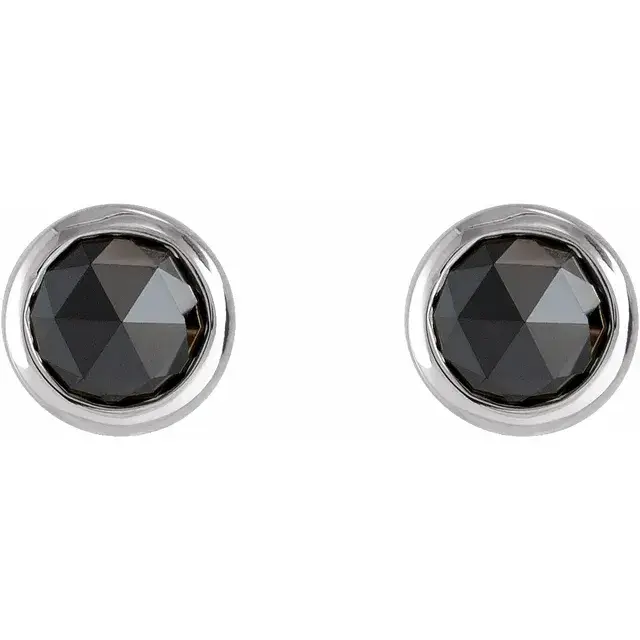 Thumbnail: 14K White Gold 1/2 CTW Rose-Cut Natural Black Diamond Bezel-Set Earrings