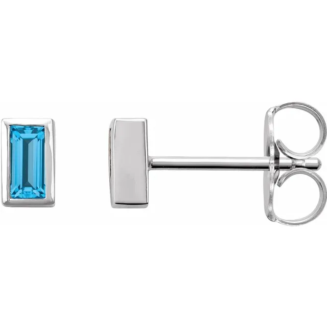 Thumbnail: 14K Gold Swiss Blue Topaz Bezel-Set Earrings Side