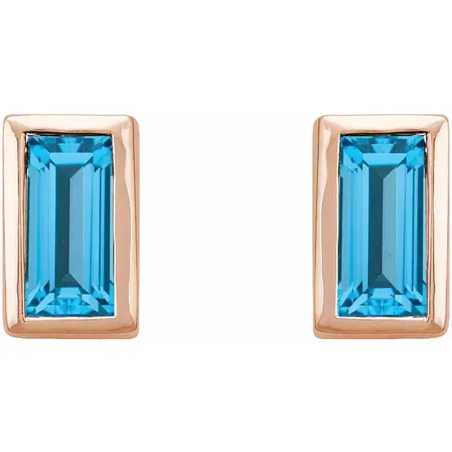 Thumbnail: 14K Rose Gold Swiss Blue Topaz Bezel-Set Earrings Side