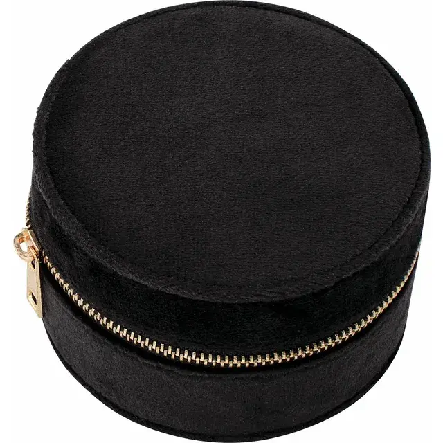 Thumbnail: Velvet Round Jewelry Travel Case in Black