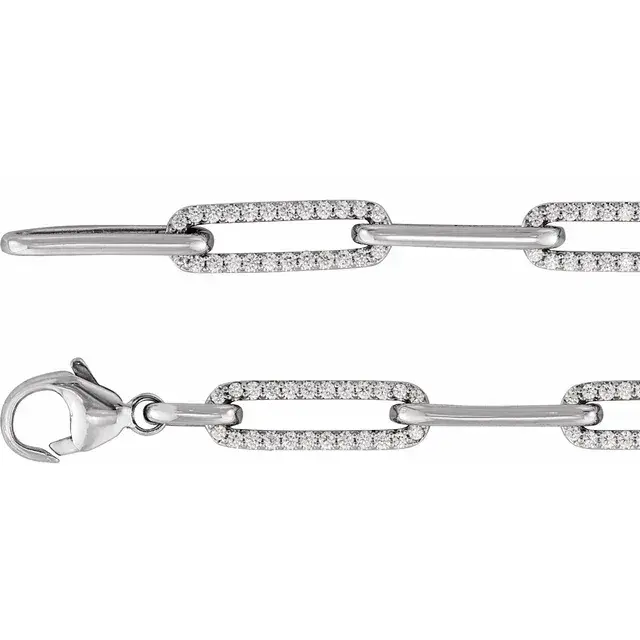 Thumbnail: 14K White Gold 1 CTW Natural Diamond Elongated Link 7" Bracelet