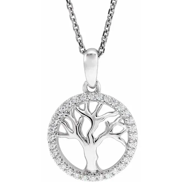 Thumbnail: 14K White Gold 1/5 CTW Natural Diamond Tree of Life 16-18 Inch Necklace