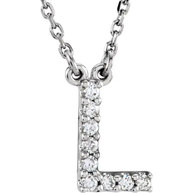 Thumbnail: Natural Diamond L Initial Necklaces In White Gold