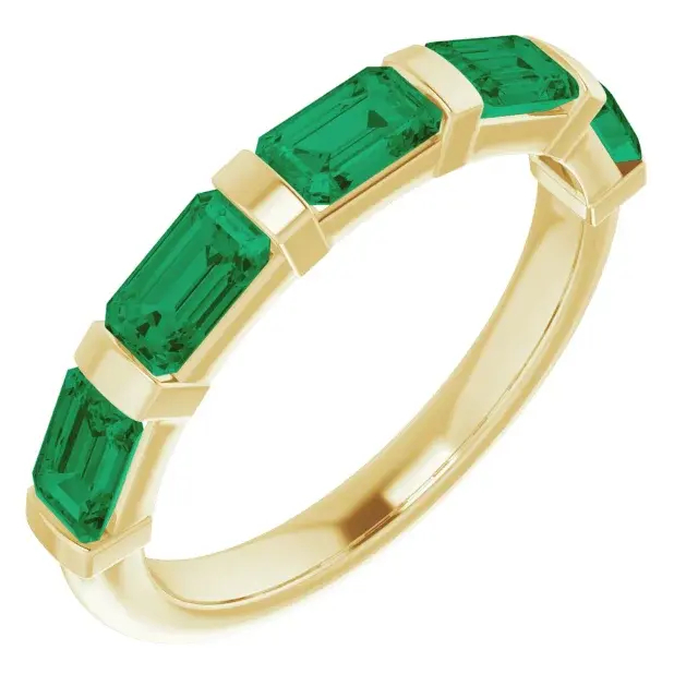 14K Yellow Gold 5x3 mm Natural Emerald Gemstone Band