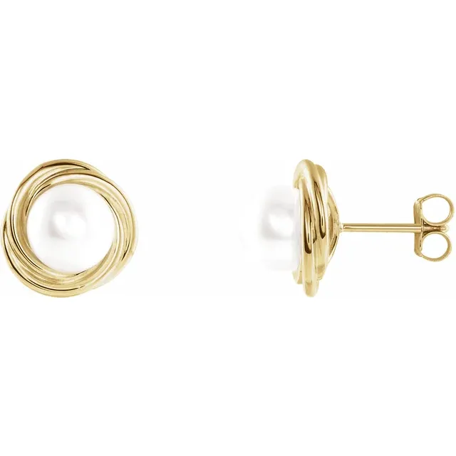 14K Yellow Gold White Akoya Pearl Earrings