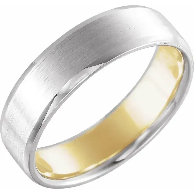 14K White and Yellow Gold 7 mm Beveled-Edge Mens Wedding Band with Matte Finish