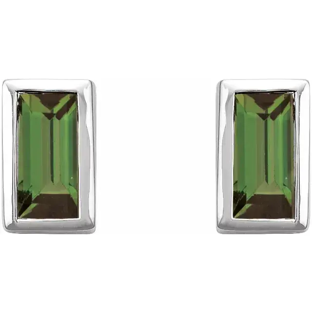 14K White Gold Green Tourmaline Bezel-Set Earrings