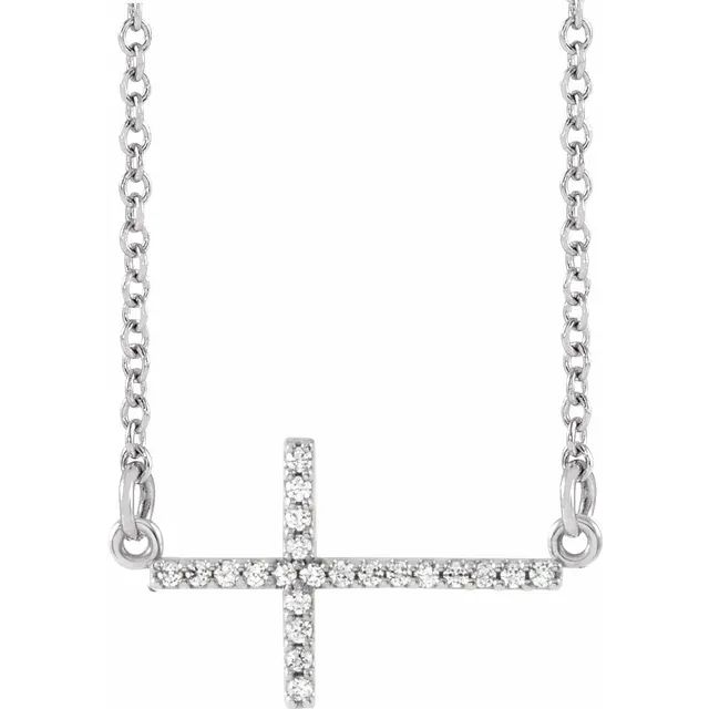 14K Gold 1/10 CTW Natural Diamond Sideways Cross 16-18" Necklace