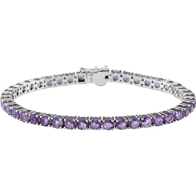 14K White Gold Natural Amethyst 7 1/4" Line Bracelet