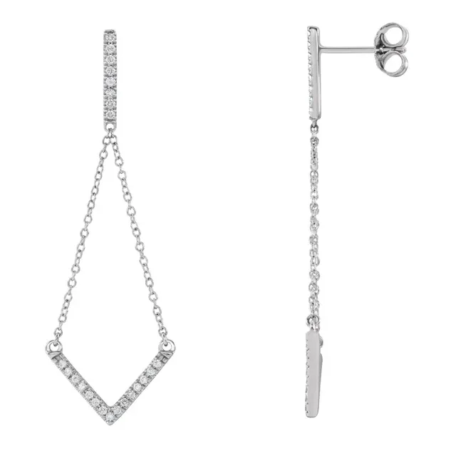 white gold v earrings