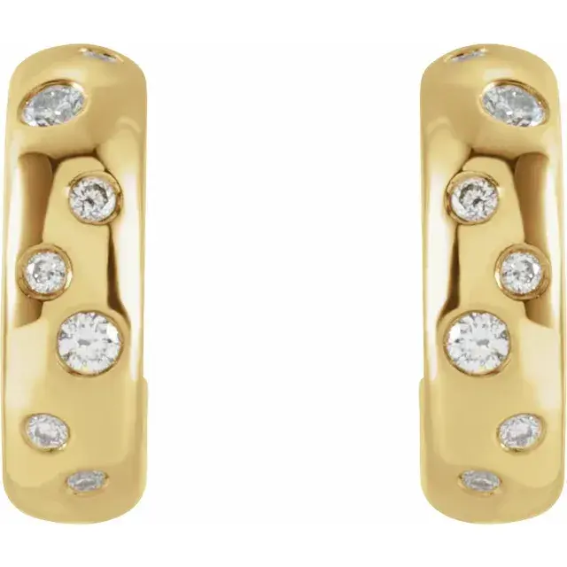14K Yellow Gold .10 CTW Natural Diamond Huggie Earrings Front