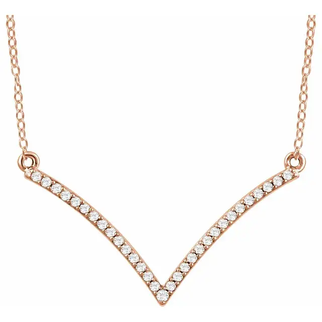 14K Rose Gold 1/6 CTW Natural Diamond V 18" Necklace