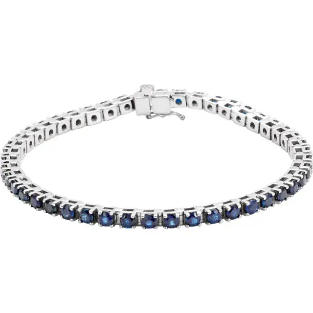 Thumbnail: 14K White Gold Natural Blue Sapphire Line 7" Bracelet