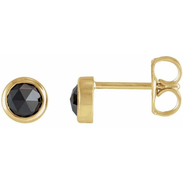 14K Gold 1 2 CTW Rose Cut Natural Black Diamond Bezel Set Earrings