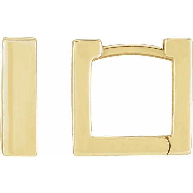 14K Yellow Gold 10 mm Square Hoop Huggie Earrings