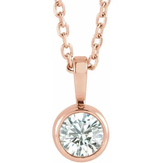 Thumbnail: 14K Rose Gold 1/4 CT Natural Diamond Bezel-Set Solitaire 16-18" Necklace