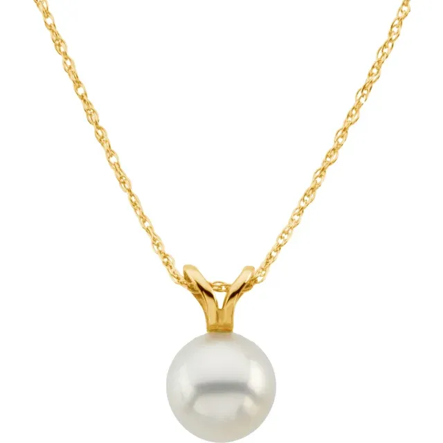 14K Yellow Gold White Akoya Pearl 18" Necklace