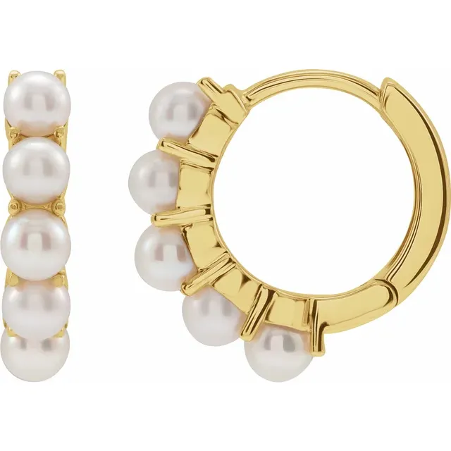 14K Gold Freshwater Pearl 14 mm Huggie Hoop Earrings