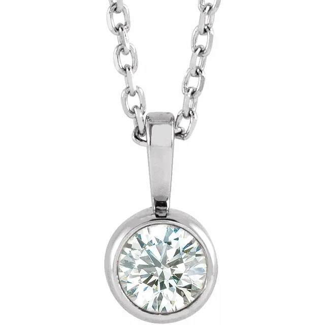 Thumbnail: 14K Gold 1/4 CT Natural Diamond Bezel-Set Solitaire 16-18" Necklace