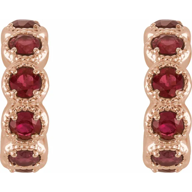 14K Gold Ruby Huggie Earrings