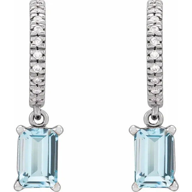 Thumbnail: 14K Gold Sky Blue Topaz & .08 CTW Natural Diamond French-Set Hoop Earrings