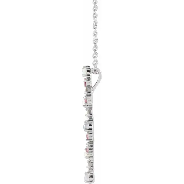 Thumbnail: 14K White Gold Opals, Pink Sapphires & 1/8 CTW Diamond Scattered Bar 16-18" Necklace