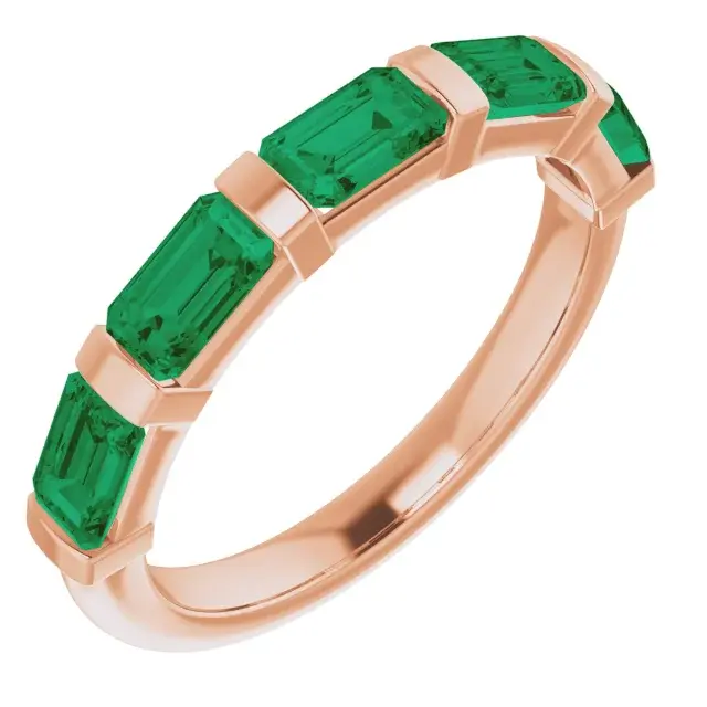Thumbnail: 14K Rose Gold 5x3 mm Natural Emerald Gemstone Band
