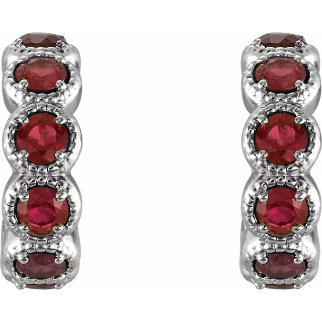 Thumbnail: 14K White Gold Garnet Huggie Earrings