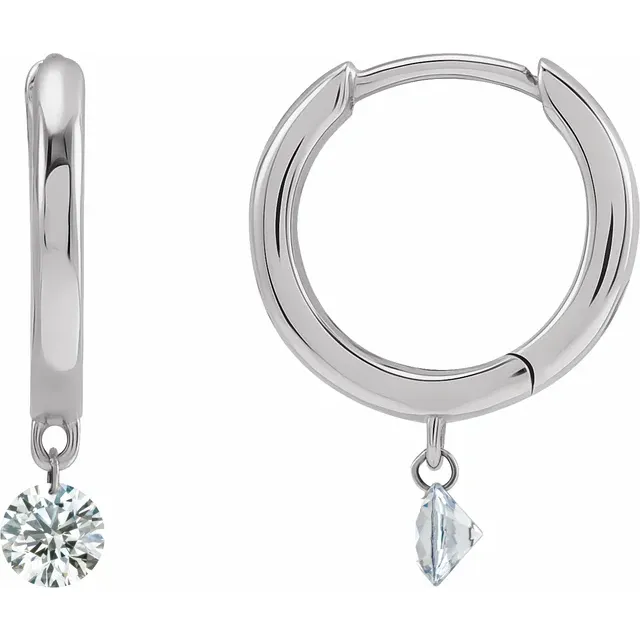 Thumbnail: 14K White Gold 1/3 CTW Drilled Natural Diamond Hinged Hoop Earrings